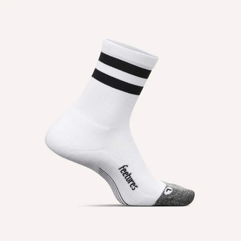 Feetures Elite Light Cushion Mini Crew Running Sock in White High Top Stripe