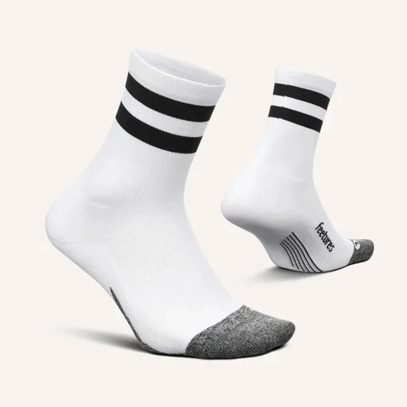 Feetures Elite Light Cushion Mini Crew Running Sock in White High Top Stripe-1