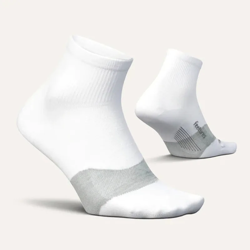 Feetures Elite Ultra Light Cushion Quarter Running Socks in White-1