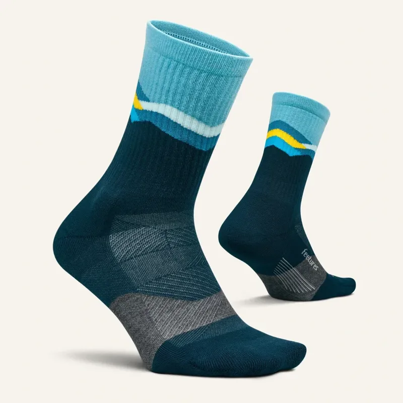 Feetures Trail Max Cushion Mini Crew Running Sock in Mountain High Blue-1