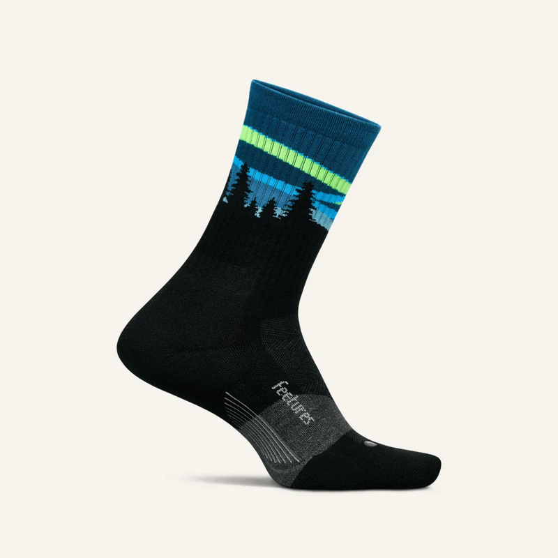 Feetures Trail Max Cushion Mini Crew Running Socks in Blue Aurora 