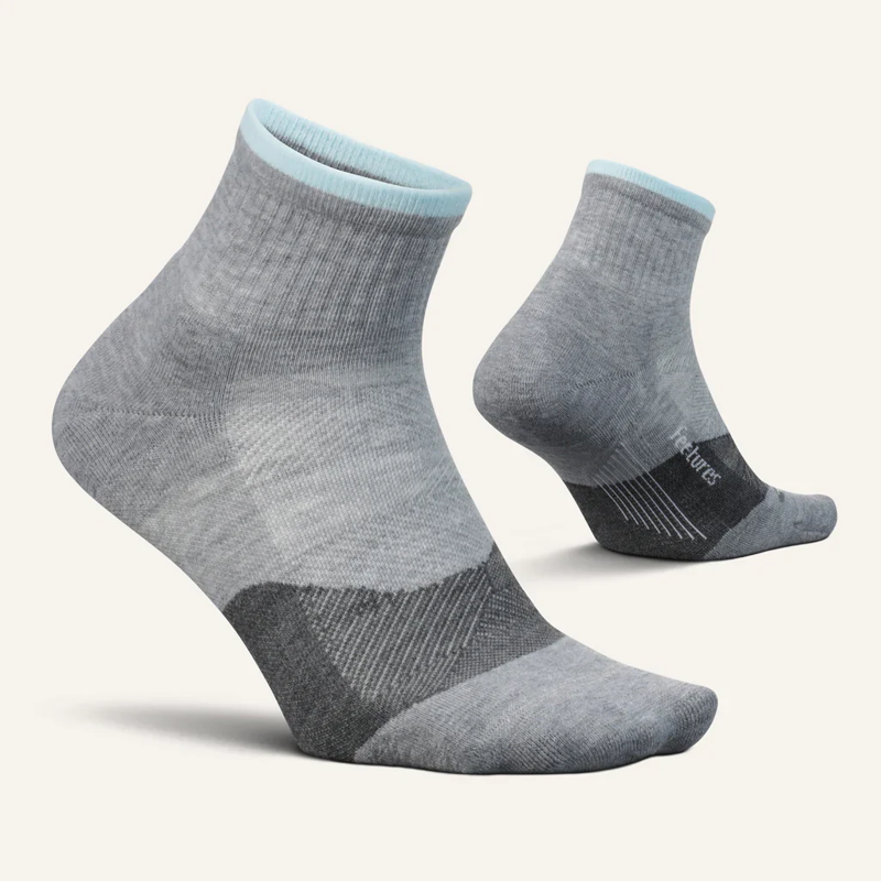 Feetures Trail Max Cushion Quarter Running Sock in Light Grey-1