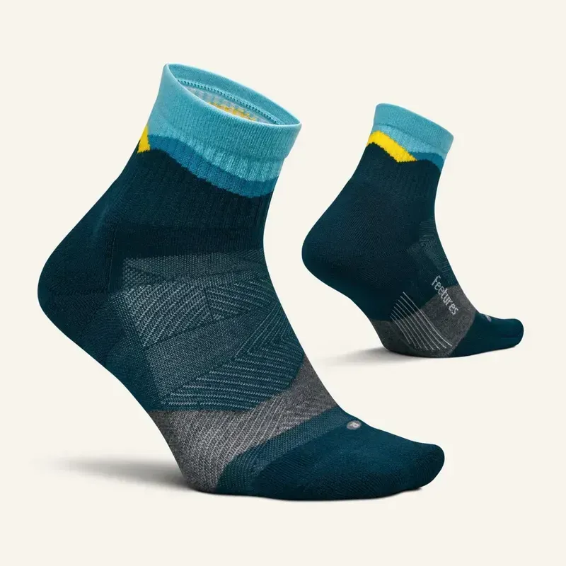 Feetures Trail Max Cushion Quarter Running Sock in Mountain High Blue-1