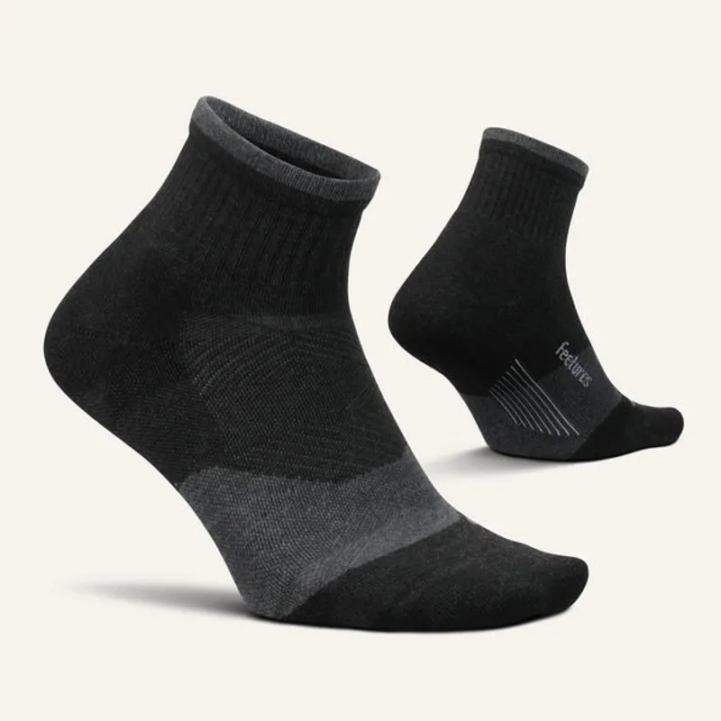 Feetures Trail Max Cushion Quarter Running Sock in Charcoal -1