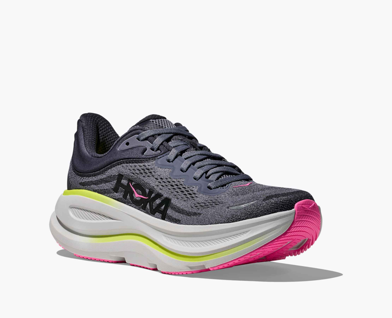 Hoka Bondi 9 Women's Road Running Shoe in Grey Charcoal Grey/Grey Skies-4