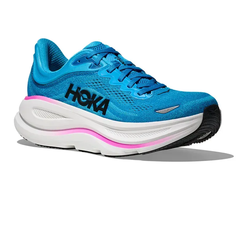 Hoka Bondi 9 Women's Road Running Shoe in Skyward Blue/Neon Fuchsia-4