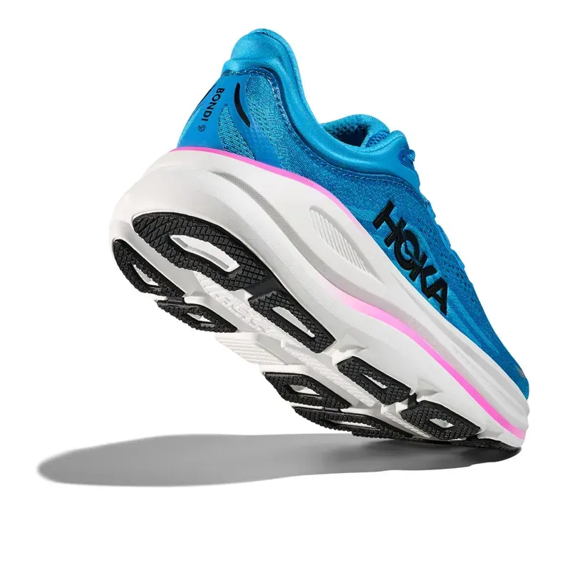 Hoka Bondi 9 Women's Road Running Shoe in Skyward Blue/Neon Fuchsia-4