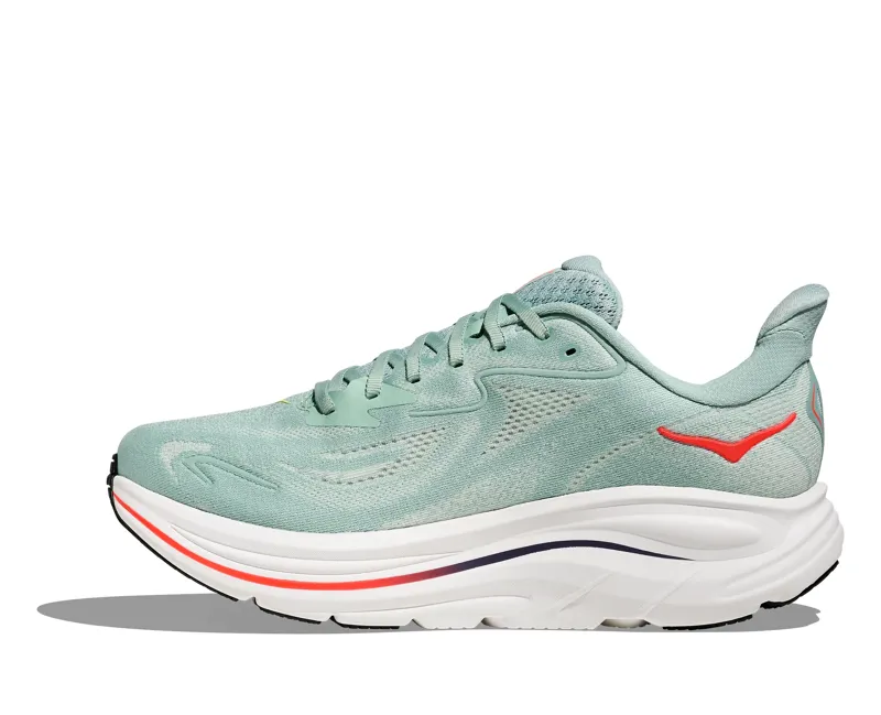 Hoka Clifton 10 Wide Women's Road Running Shoe in Sage/Neon Flame-3