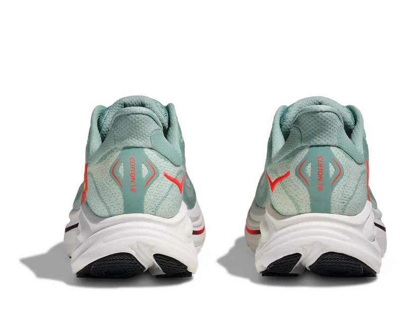 Hoka Clifton 10 Wide Women's Road Running Shoe in Sage/Neon Flame-5