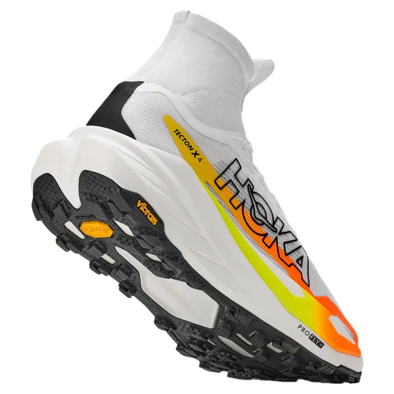 Hoka Tecton X 4 Trail Men's Trail Running Shoes in Frost/Neon Tangerine-4