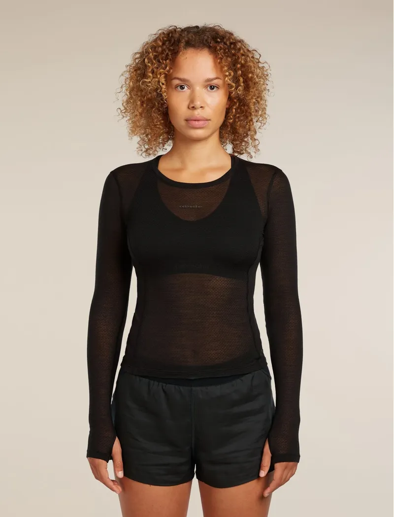 Icebreaker Merino Blend 75 Featherlight Women's Long Sleeve Crew Thermal Top in Black