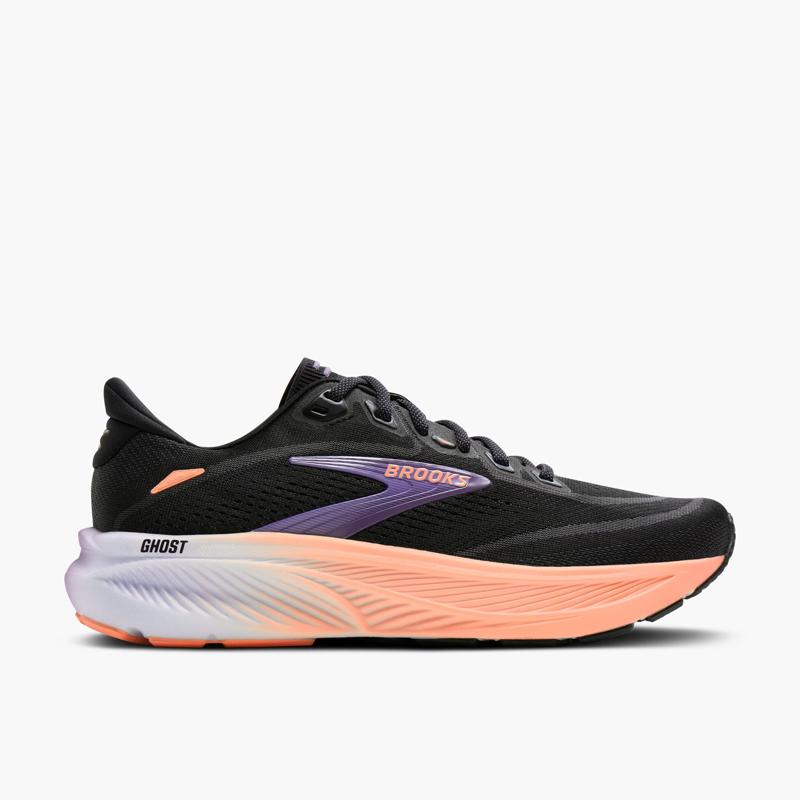 Brooks Ghost 18 Women's Road Running Shoe in Black/Mulled Grape/Peach