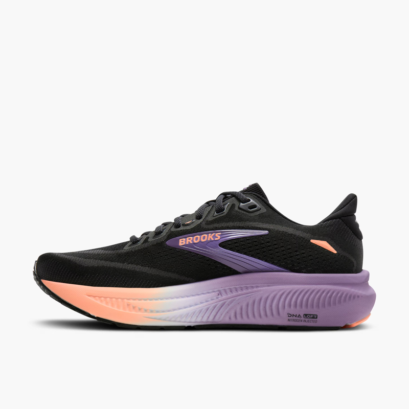 Brooks Ghost 18 Women's Road Running Shoe in Black/Mulled Grape/Peach-3