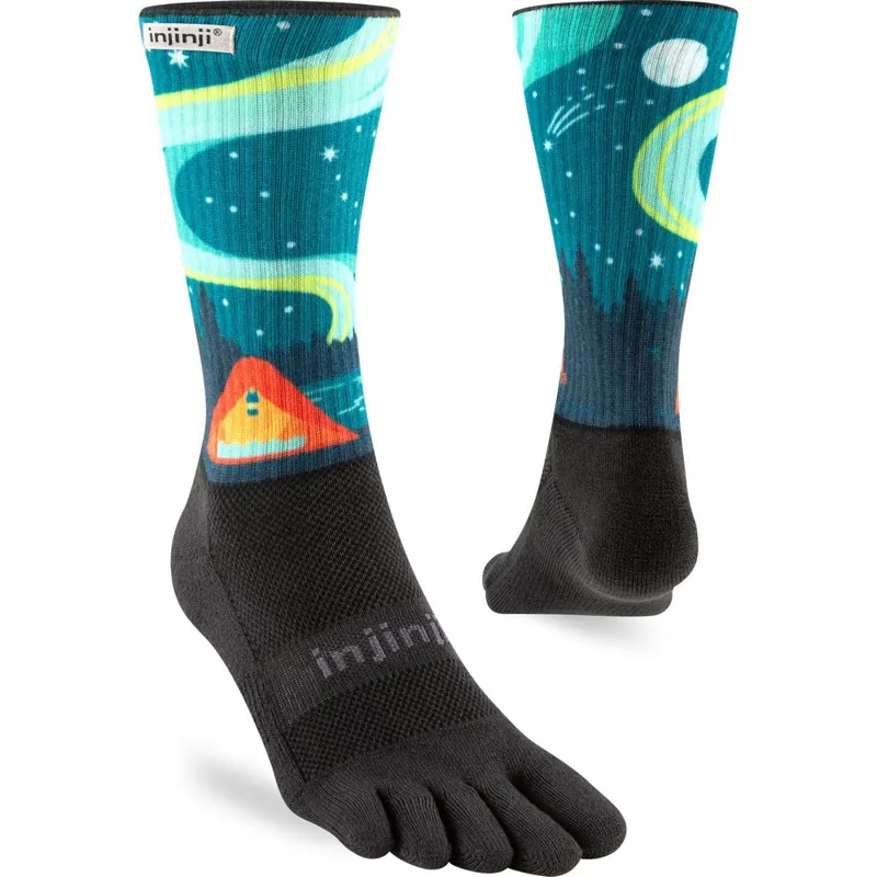 Injinji Artist Designed Spectrum MW Crew Toe Socks in Surf