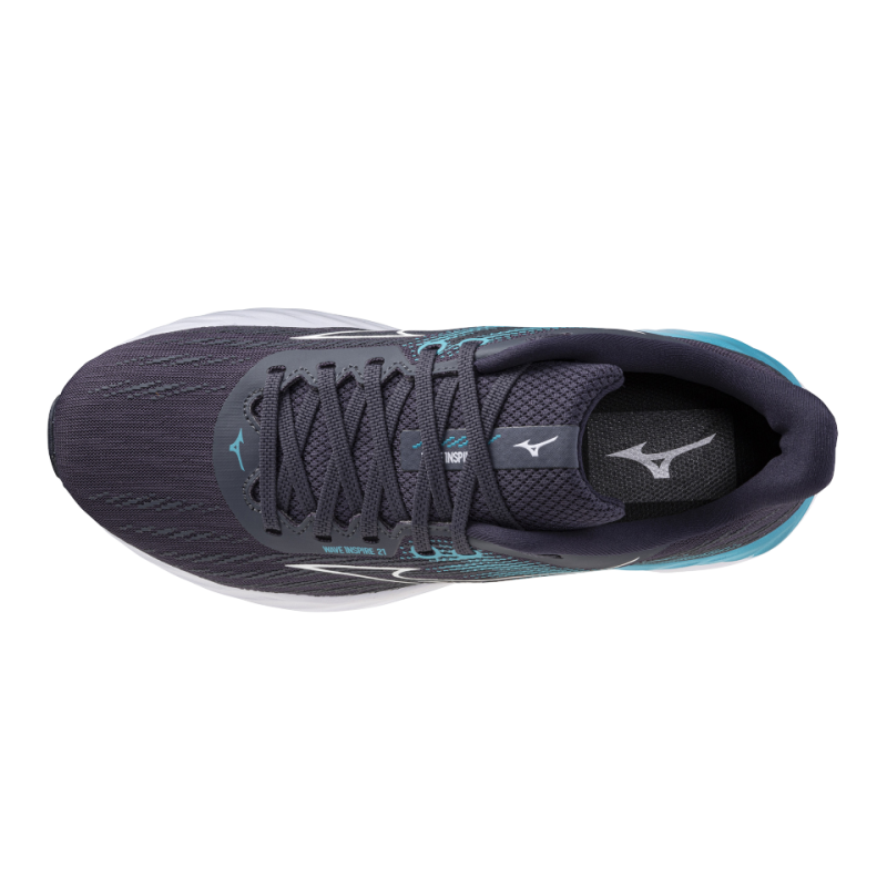 Mizuno Wave Inspire 21 Men's Road Running Shoe in Odyssey Gray/White/Capri Breez-2