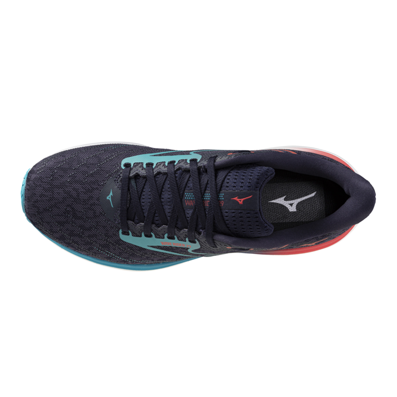 Mizuno Wave Rider 29 Women's Road Running Shoes in Odyssey Gray/Iris Bloom/Calypso Coral-1