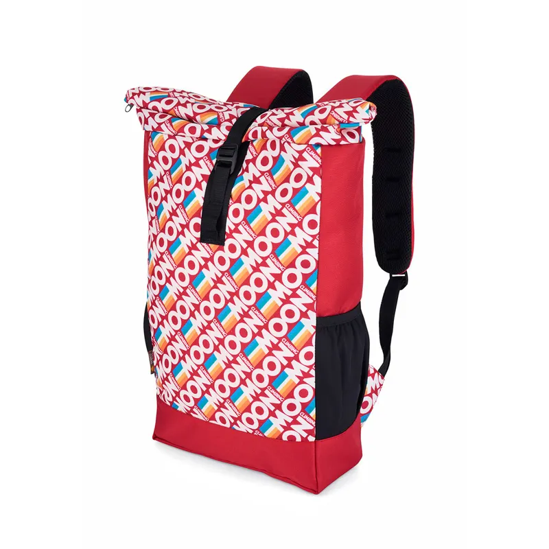 Moon Roll Top Back Pack in Retro Stripe True Red