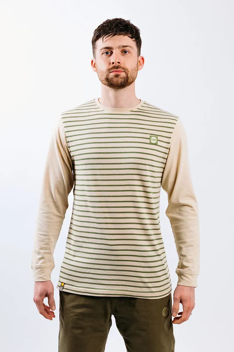 Moon Striped Long Sleeve Mens Climbing Top in Pale Sand/Herb-1