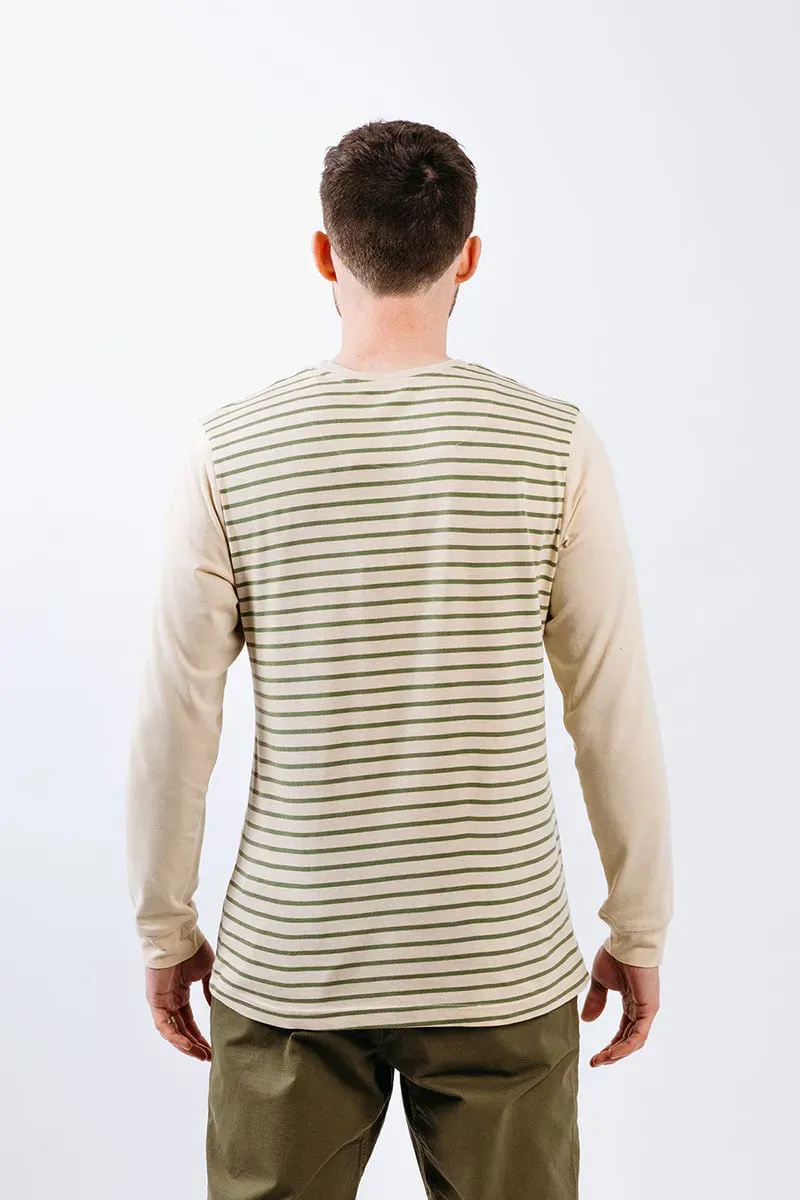 Moon Striped Long Sleeve Mens Climbing Top in Pale Sand/Herb-3