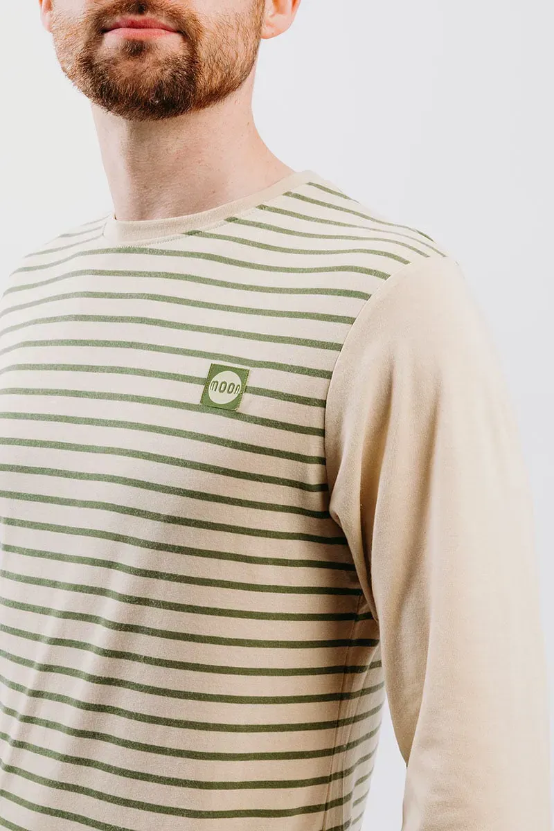 Moon Striped Long Sleeve Mens Climbing Top in Pale Sand/Herb-4