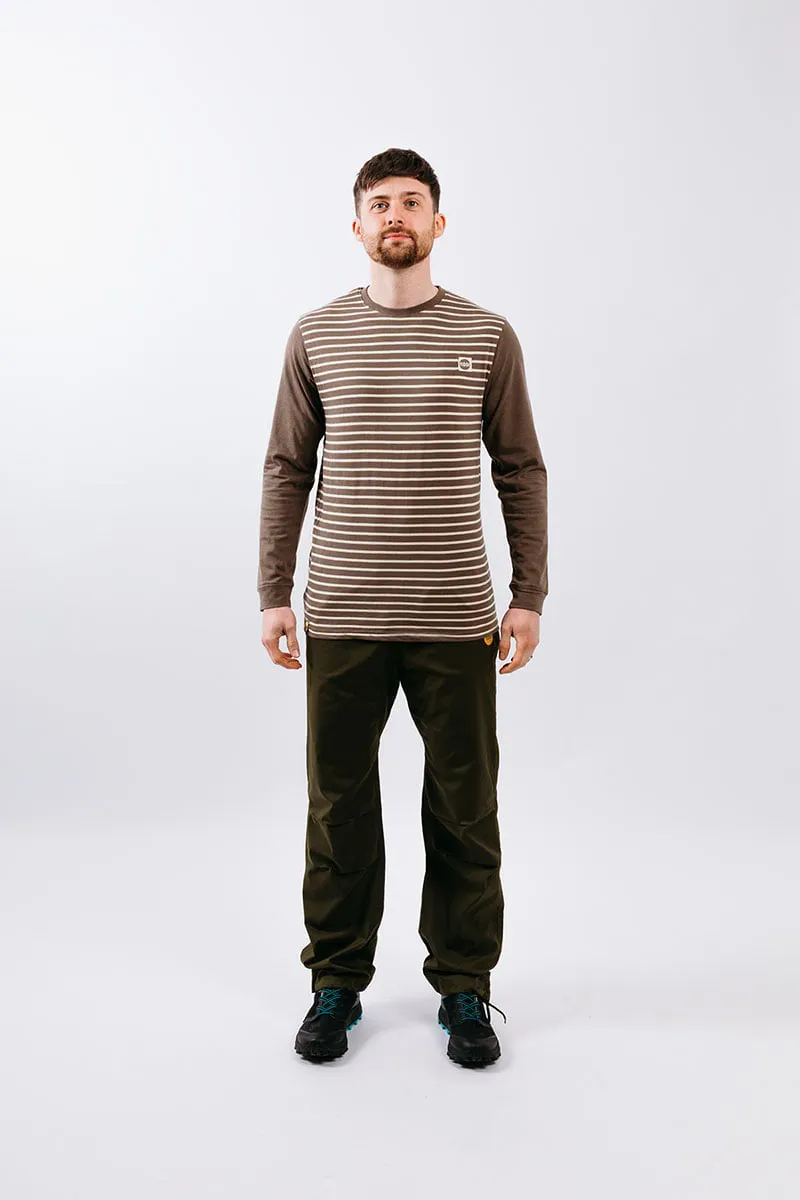 Moon Striped Long Sleeve Men's Climbing Top in Dirt/Pale Sand-1