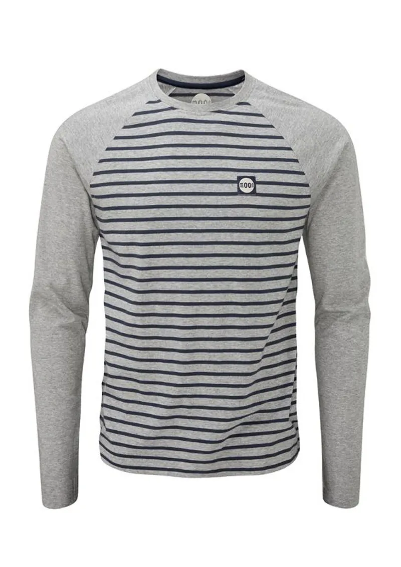 Moon Striped Long Sleeve Men's Top in Grey Marl/Indigo