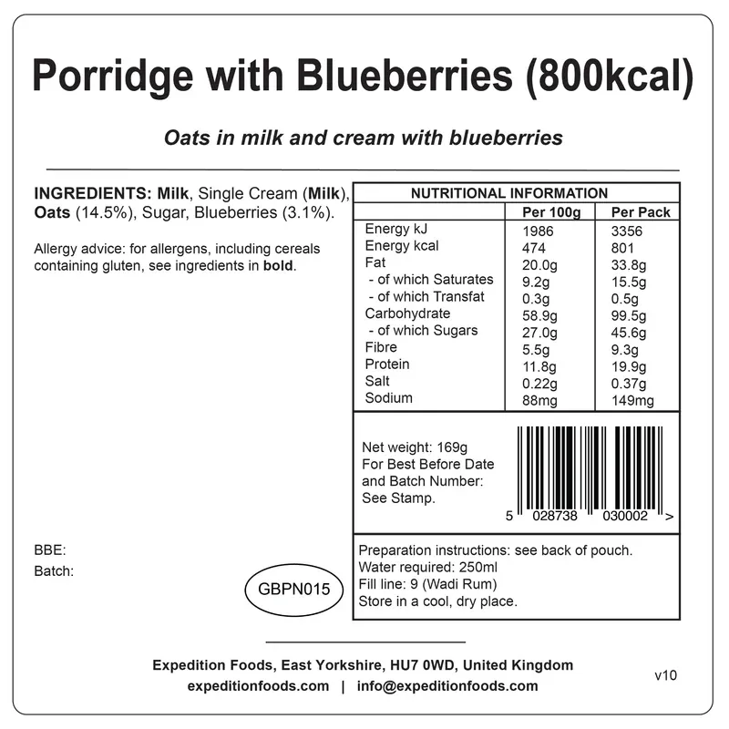 Expedition Foods Porridge with Blueberries - 800kcal-2