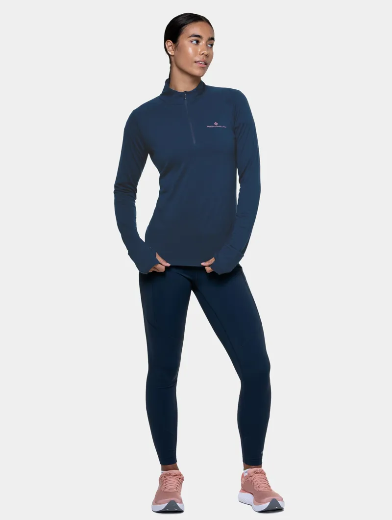 Ronhill Tech Merino 1/2 Zip Women's Running Top in Dark Navy/Dusty Tulip-2