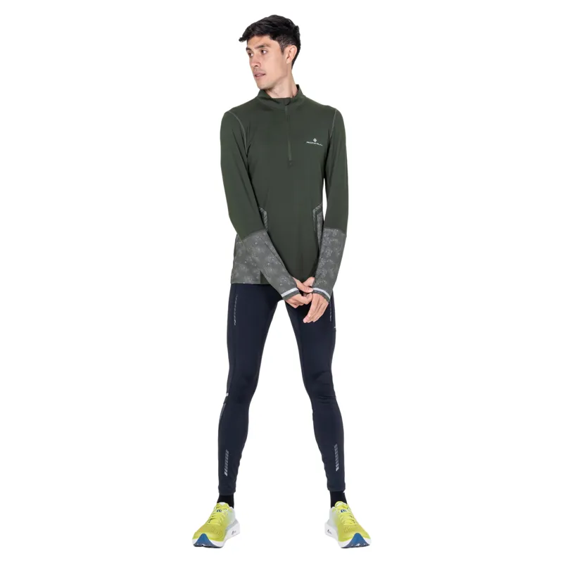 Ronhill Tech Reflect 1/2 Zip Long Sleeved Men's Running T-shirt in Kelp/Reflect-2