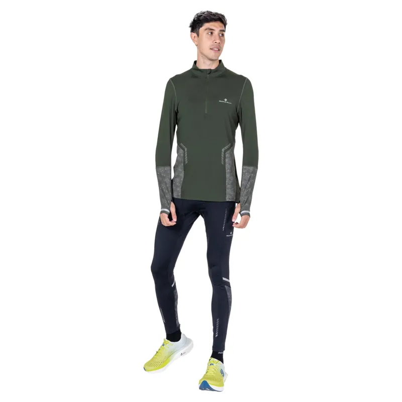 Ronhill Tech Reflect 1/2 Zip Long Sleeved Men's Running T-shirt in Kelp/Reflect