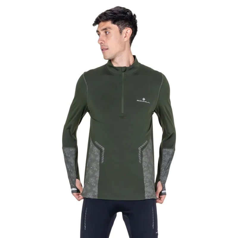 Ronhill Tech Reflect 1/2 Zip Long Sleeved Men's Running T-shirt in Kelp/Reflect-4