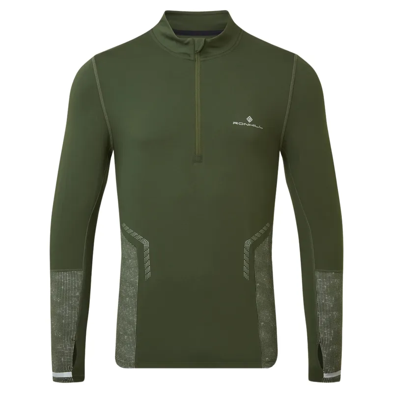 Ronhill Tech Reflect 1/2 Zip Long Sleeved Men's Running T-shirt in Kelp/Reflect-1