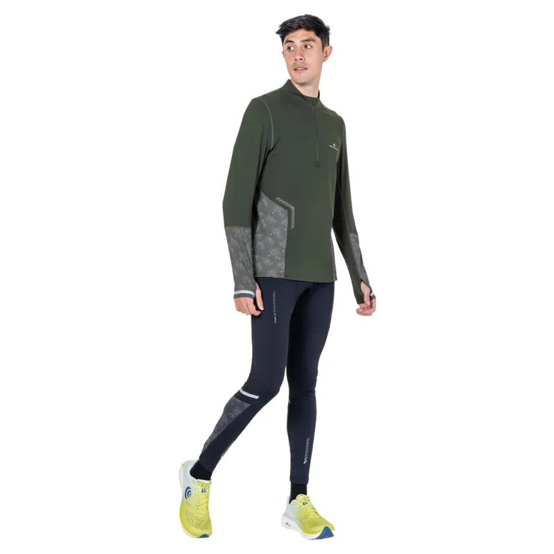 Ronhill Tech Reflect 1/2 Zip Long Sleeved Men's Running T-shirt in Kelp/Reflect-5