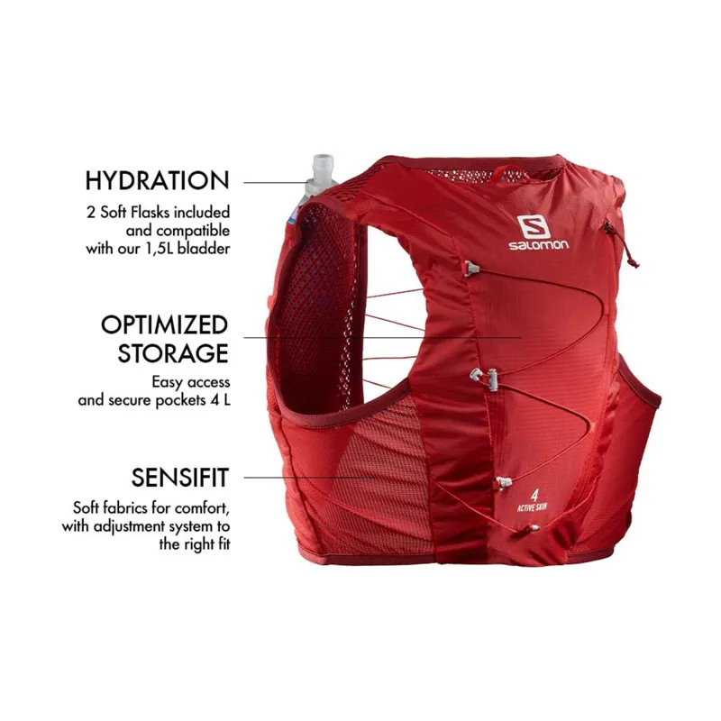 Salomon Active Skin 4 Unisex Running Pack in Goji Berry/Red Chili-3