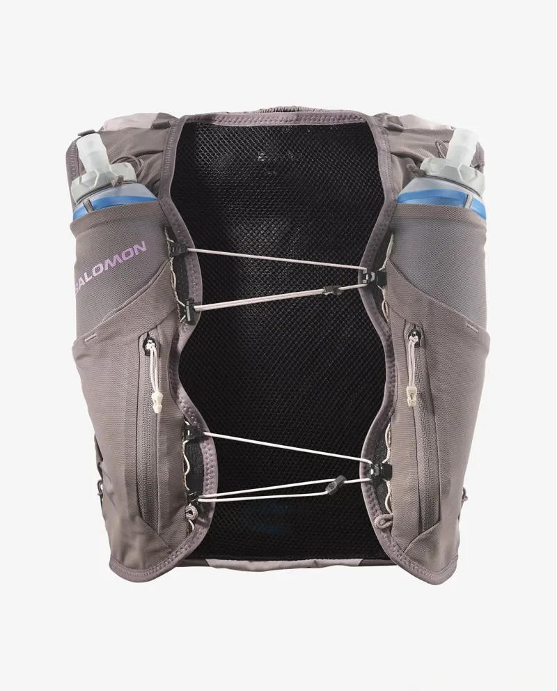 Salomon ADV SKIN 12 Women's Running Vest with flasks included in Iron/Shadow Gray/Iris Orchid-1