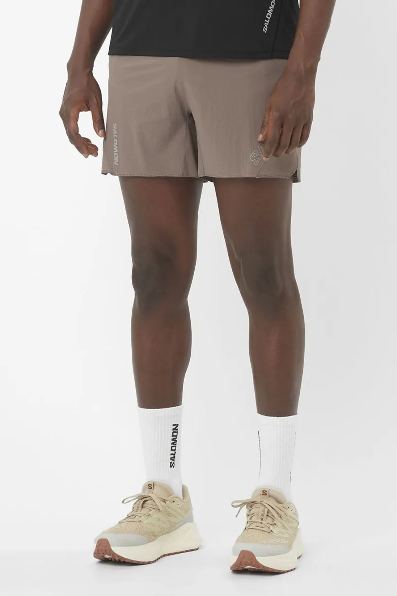 Salomon Sense Aero 5 inch Men's Running Short in Iron/Neon Flame-2