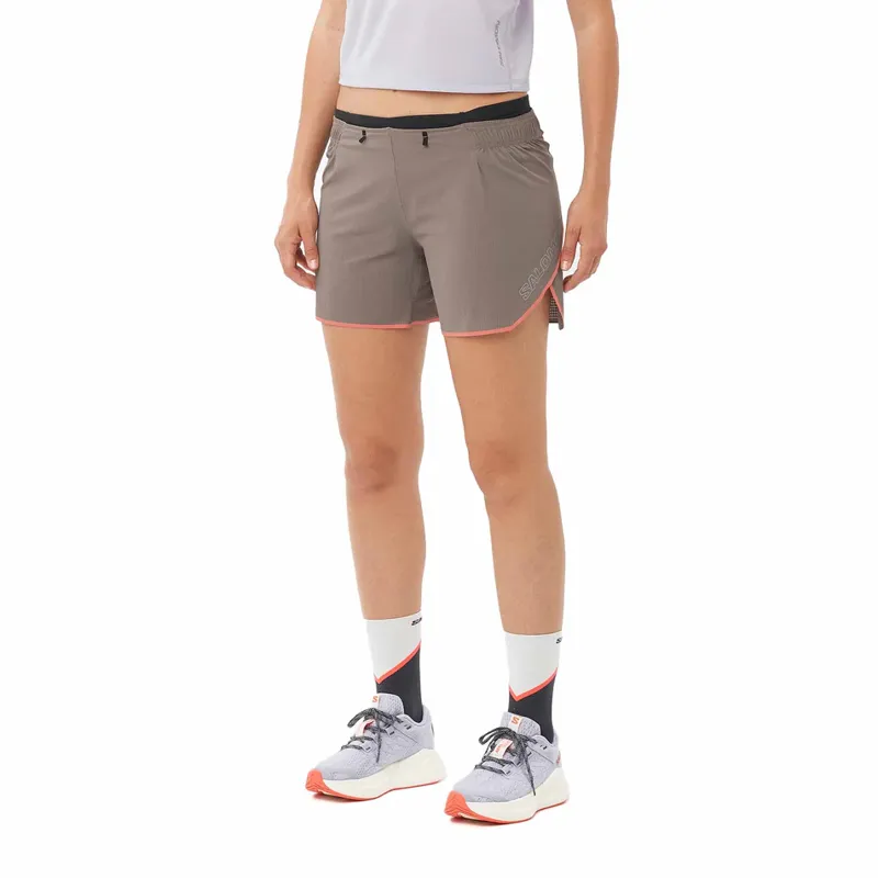 Salomon Sense Aero 5inch Women's Running Short in Iron/Neon Flame-4