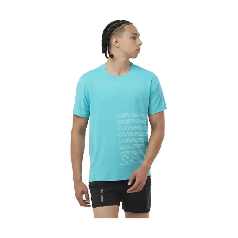 Salomon Sense Aero Graphic Men's Running T-shirt in Peacock Blue/White-1