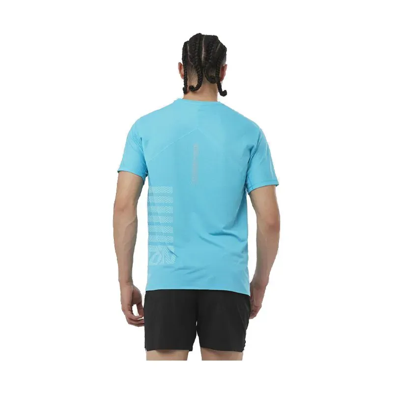 Salomon Sense Aero Graphic Men's Running T-shirt in Peacock Blue/White-2