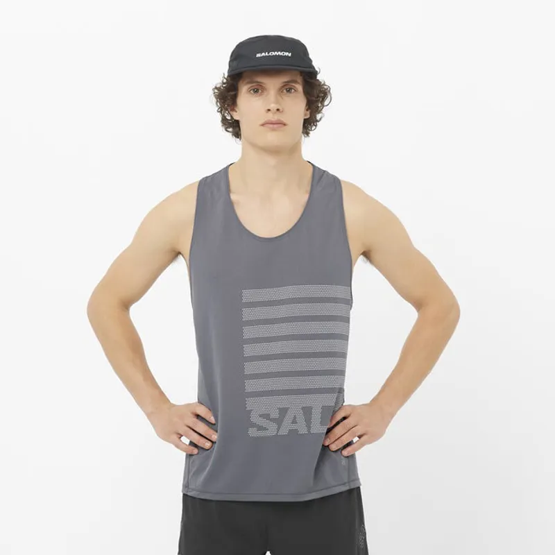 Salomon Sense Aero Graphic Men's Running Tank in Castlerock/White-1