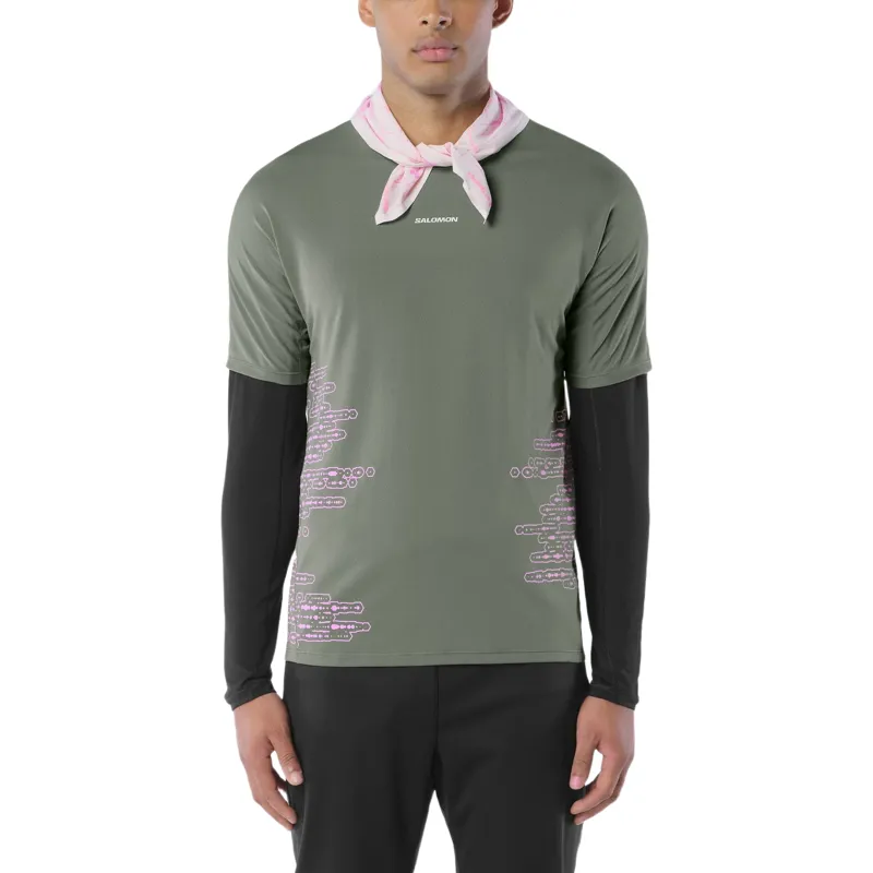 Salomon Sense Aero Graphic Men's Short Sleeve T-shirt in Castor Grey/Pink Frosting