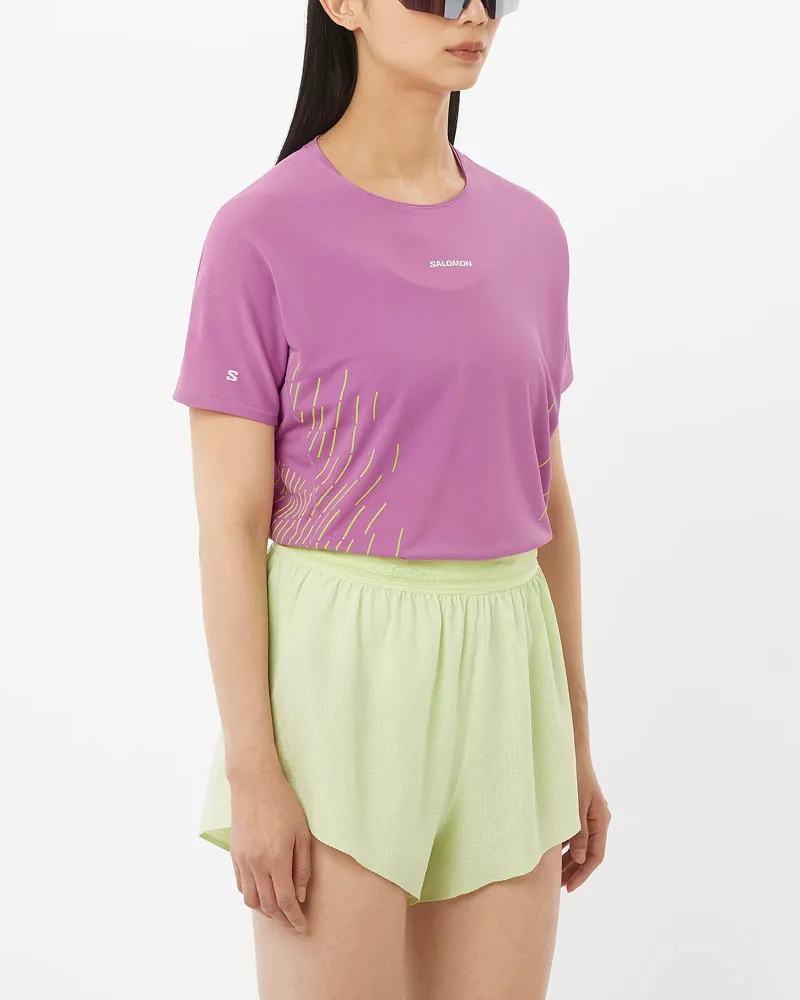 Salomon Sense Aero Graphic Women's Short Sleeve T-Shirt in Iris Orchid/Acid Lime-2