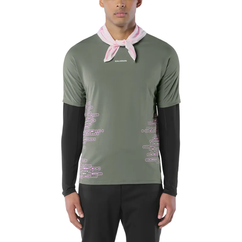 Salomon Sense Aero Graphic Men's Short Sleeve T-shirt in Castor Grey/Pink Frosting