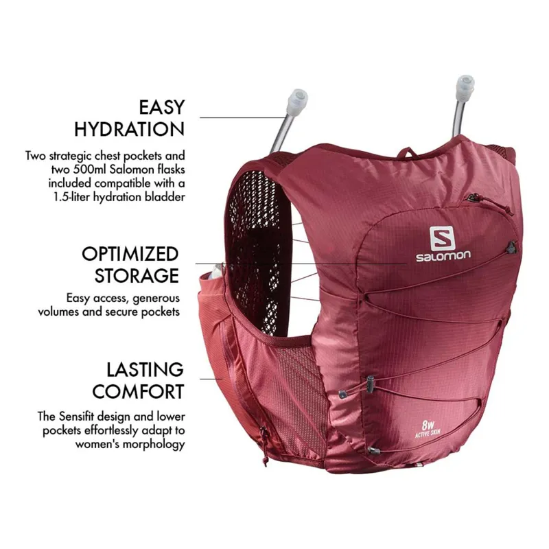 Salomon Active Skin 8 Women's Running Pack in Earth Red/Cabernet-3