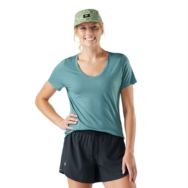Smartwool Active Ultralite V-Neck Short Sleeve Women's T-shirt in Dusty Teal
