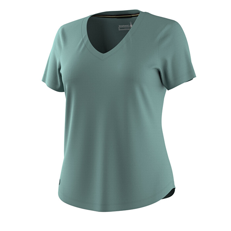 Smartwool Active Ultralite V-Neck Short Sleeve Women's T-shirt in Dusty Teal-1