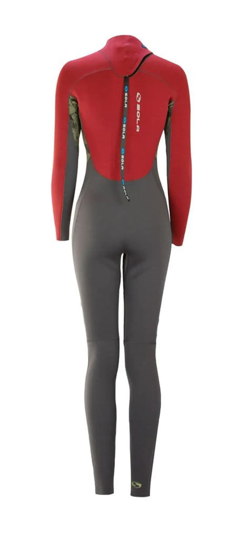 Sola Women's H2O 4/3mm GBS Back Zip Fullsuit Wetsuit Burgundy/Leafprint-1