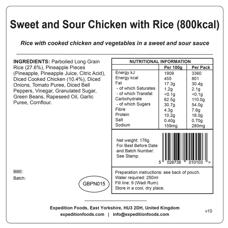 Expedition Foods Sweet and Sour Chicken with Rice - 800KCAL-2