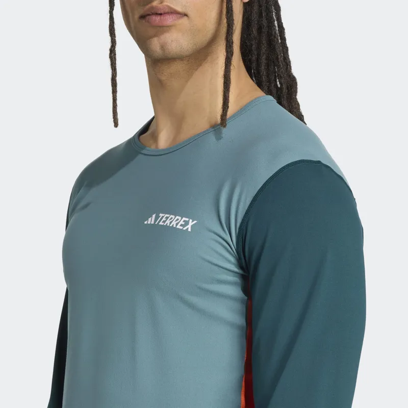 adidas Terrex Multi Synthetic Men's Long Sleeve Base Layer in Pure Tea/Aurora Ivy-1