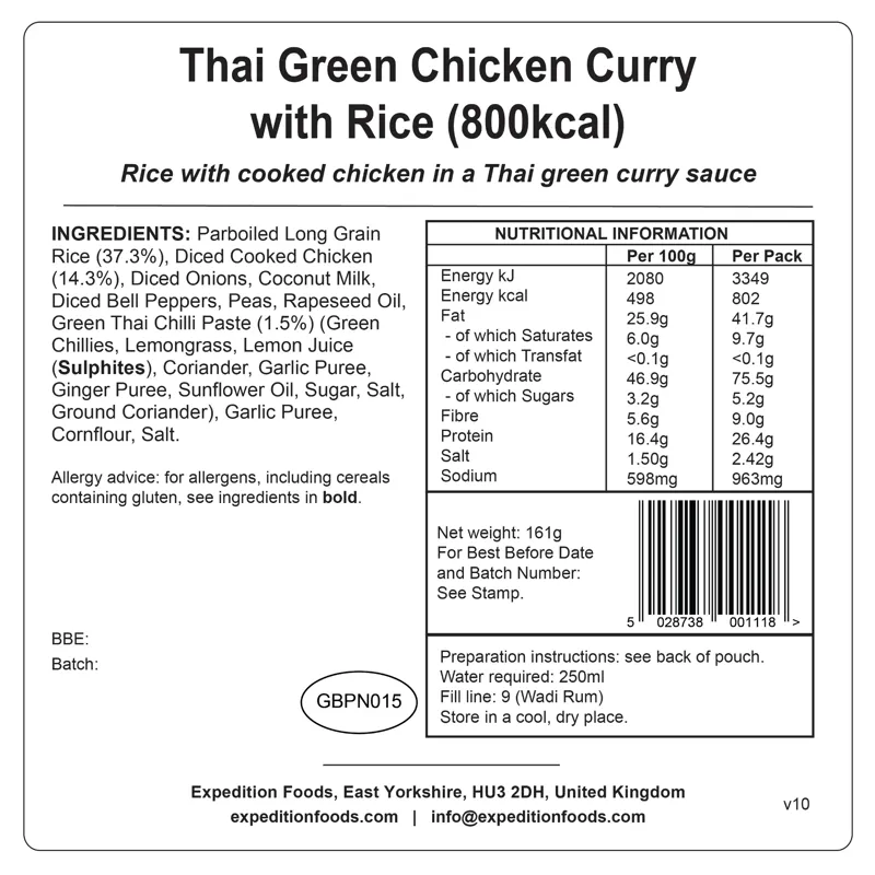 Expedition Foods Thai Green Chicken Curry With Rice - 800KCAL-2
